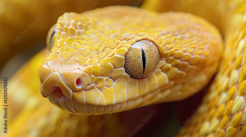 Fototapeta premium Close up of vibrant yellow snake with textured scales