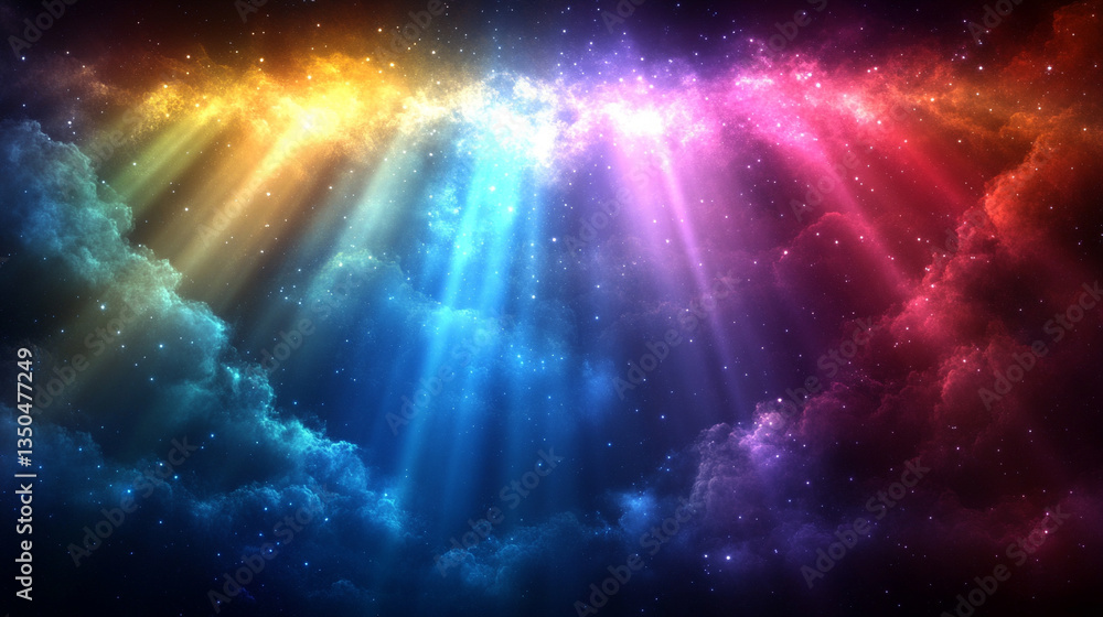 Fototapeta premium A mesmerizing natural spectacle of a rainbow in the sky, formed by the interaction of raindrops, sunlight, and atmospheric conditions, symbolizing beauty, hope, and nature's wonders