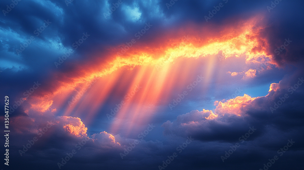 Fototapeta premium A mesmerizing natural spectacle of a rainbow in the sky, formed by the interaction of raindrops, sunlight, and atmospheric conditions, symbolizing beauty, hope, and nature's wonders