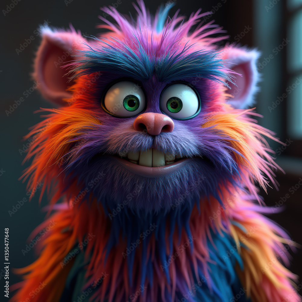 The Joyful Face of a Furry Beast with Vibrant Pinkish-Gray Fur The Joyful Face of a Furry Beast with Vibrant Pinkish-Gray Fur