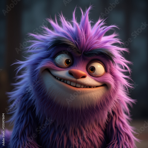 The Joyful Face of a Furry Beast with Vibrant Pinkish-Gray Fur