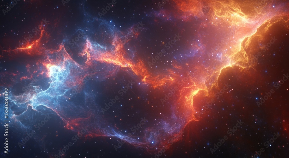 Fototapeta premium Cosmic nebula scene displaying vibrant colors and scattered bright stars