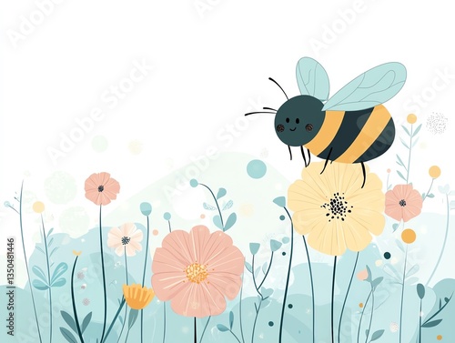 A cheerful bee pollinates beautiful flowers in a vibrant garden, illustrating nature's harmony and beauty.
