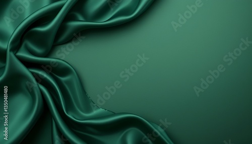 Elegant emerald green silk fabric draped with soft folds and smooth texture for a luxury background