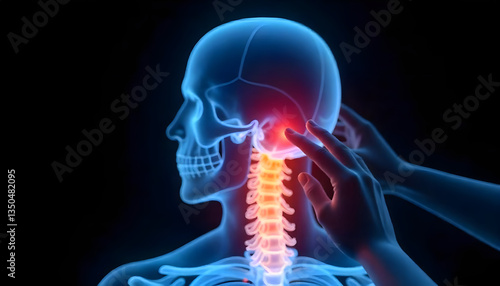 pain, neck, headache, medical, healthcare, anatomy, skeleton, spine, skull, bones, x-ray, radiography, injury, discomfort, ache, soreness, strain, tension, stress, human, body, health, condition, symp
