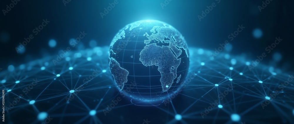 Obraz premium A glowing digital globe set against a connected network background, representing worldwide digital connectivity and global communication advancements.