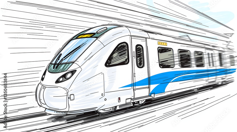 Naklejka premium A modern, sleek train at a station, depicted in vibrant, artistic digital rendering.