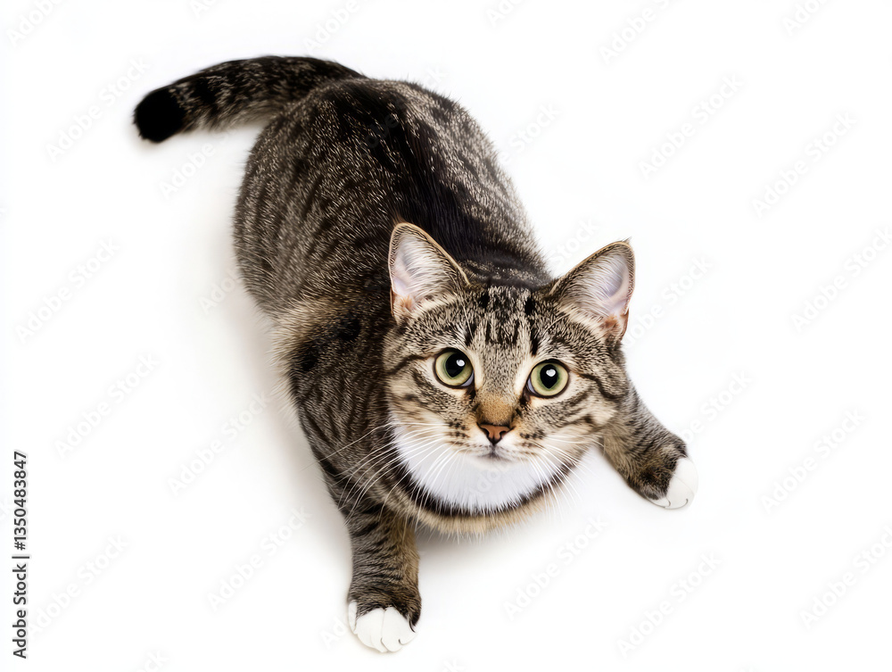Fototapeta premium Cute Tabby Cat on White Background