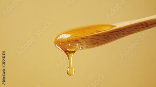 Wallpaper Mural Close-up of honey dripping from a wooden spoon against a soft yellow background, evoking warmth and sweetness Torontodigital.ca
