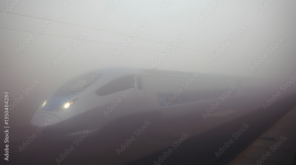 Fototapeta premium Blurred image of a modern train at a bustling station, capturing the motion of urban commuting.