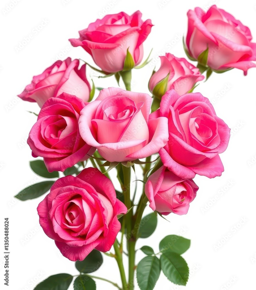Several pink roses, fully bloomed, isolated on pure white, beauty, flower, object Several pink roses, fully bloomed, isolated on pure white, beauty, flower, object