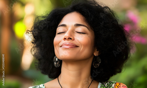 Woman outdoors, serene, enjoying nature