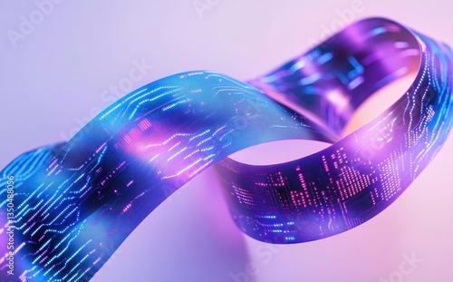 Abstract digital ribbon with glowing circuits and colorful lights, representing technology, innovation, and modern data visualization in a vibrant composition