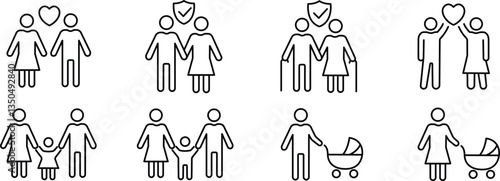 Family and Parenthood Icon Set or Love, Care, and Protection.