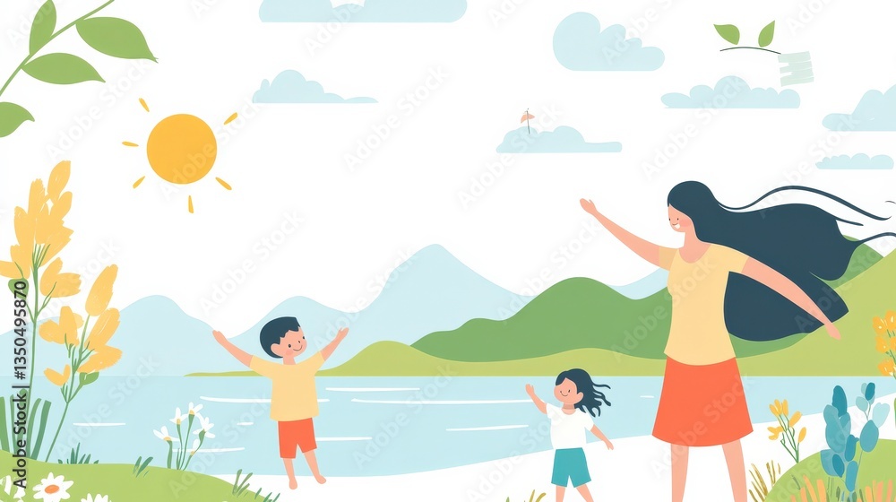 Fototapeta premium Family Enjoying a Sunny Day at the Beach Together