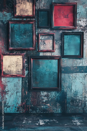 Artistic wall mockup featuring a gallery arrangement abstract frames