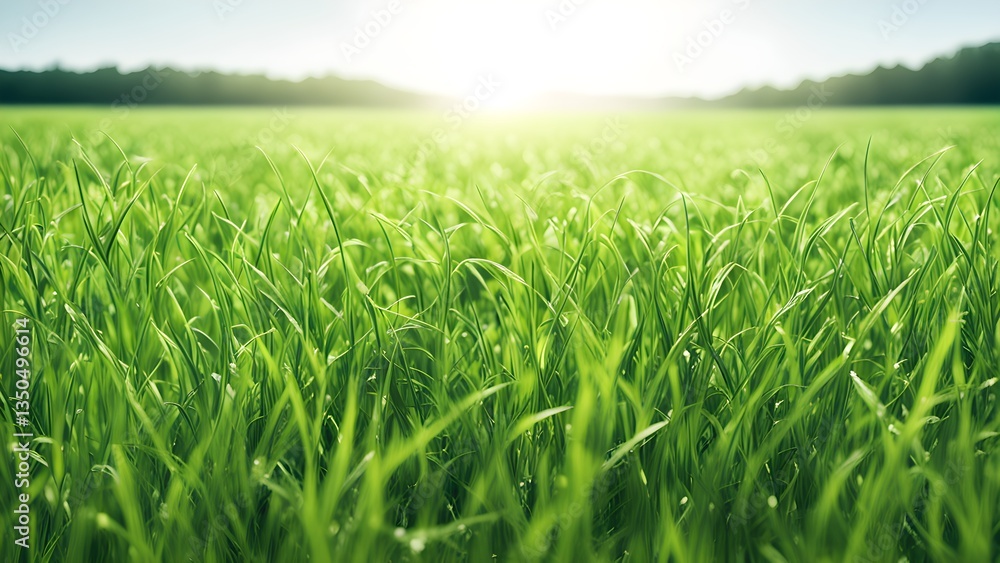 Obraz premium Close-up view vibrant green grass a sunlit meadow.