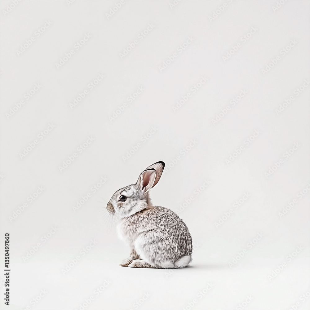 Fototapeta premium Realistic Rabbit Portrait: A Gentle Profile on a Light Background