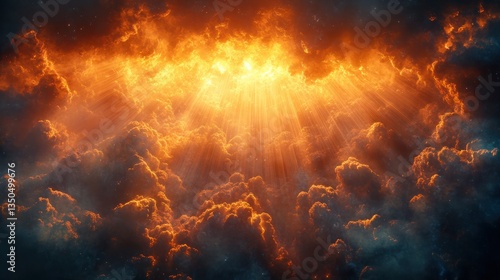 Wallpaper Mural Celestial Fire: Divine Light Piercing Through Dramatic Cloudscape Torontodigital.ca