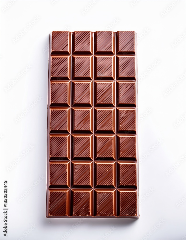 Obraz premium Delicious milk chocolate bar with square design on white background