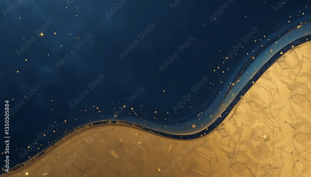 Fototapeta premium Abstract Wavy Design with Dark Blue and Gold Color Scheme