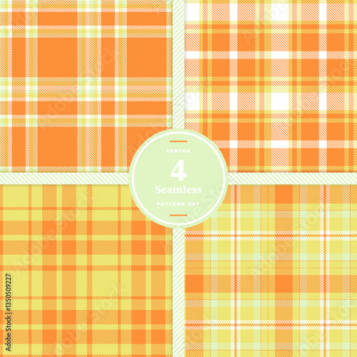 Modern Pale Cream & Cream Bisque Seamless Tartan Fabric Design Set of 4