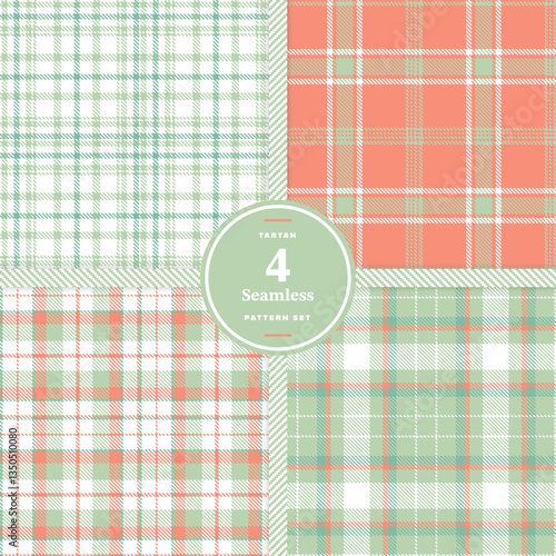 Classic Tartan Red Seamless Tartan with Cream Bisque accents Fabric Design Set of 4