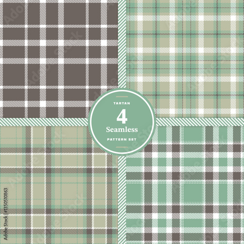 Plaid pattern seamless. Cream Bisque & Deep Cardinal Tartan Fabric Design. Set of 4