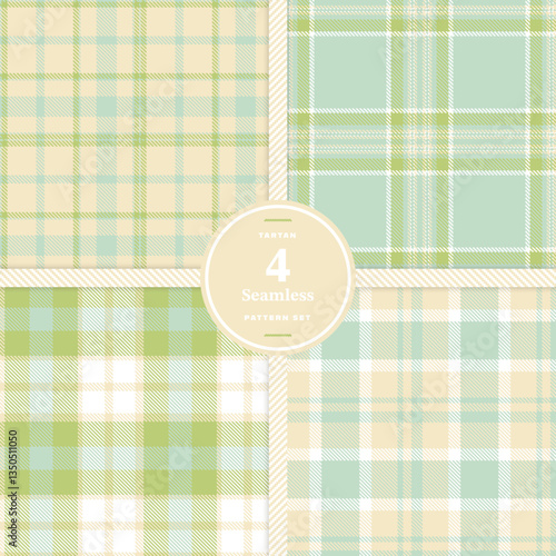 Plaid pattern seamless. Cream Bisque & Rich Amber Tartan Fabric Design. Set of 4