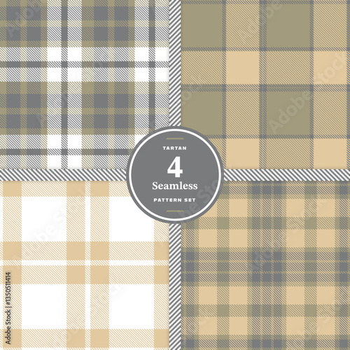 Modern Autumn Rust & Cream Bisque Seamless Tartan Fabric Design Set of 4