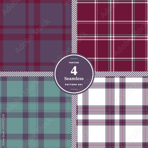 Cream Bisque Tartan patterns fabric texture. Modern Fire Engine Red Seamless Tartan Set of 4