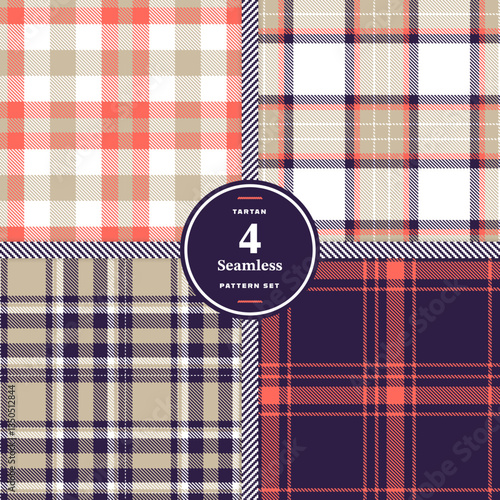 Cream Bisque and Sunflower Yellow Seamless Tartan Fabric Design Set of 4