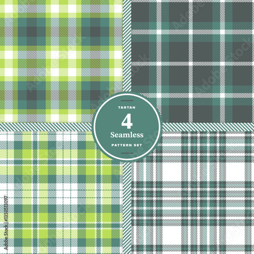 Modern Seamless Tartan featuring Cool Slate and Cream Bisque Fabric Design Set of 4