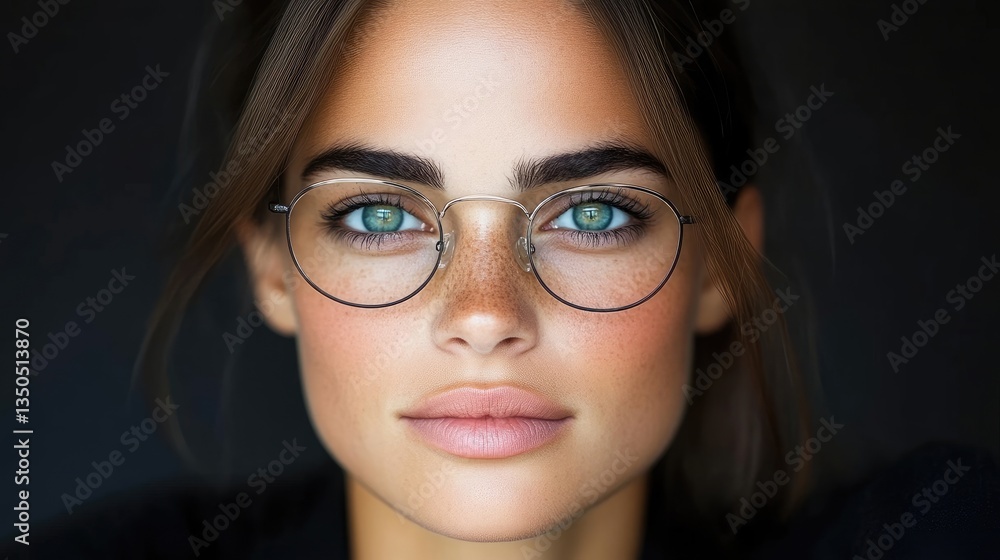 Close-up portrait of a woman with round glasses Close-up portrait of a woman with round glasses