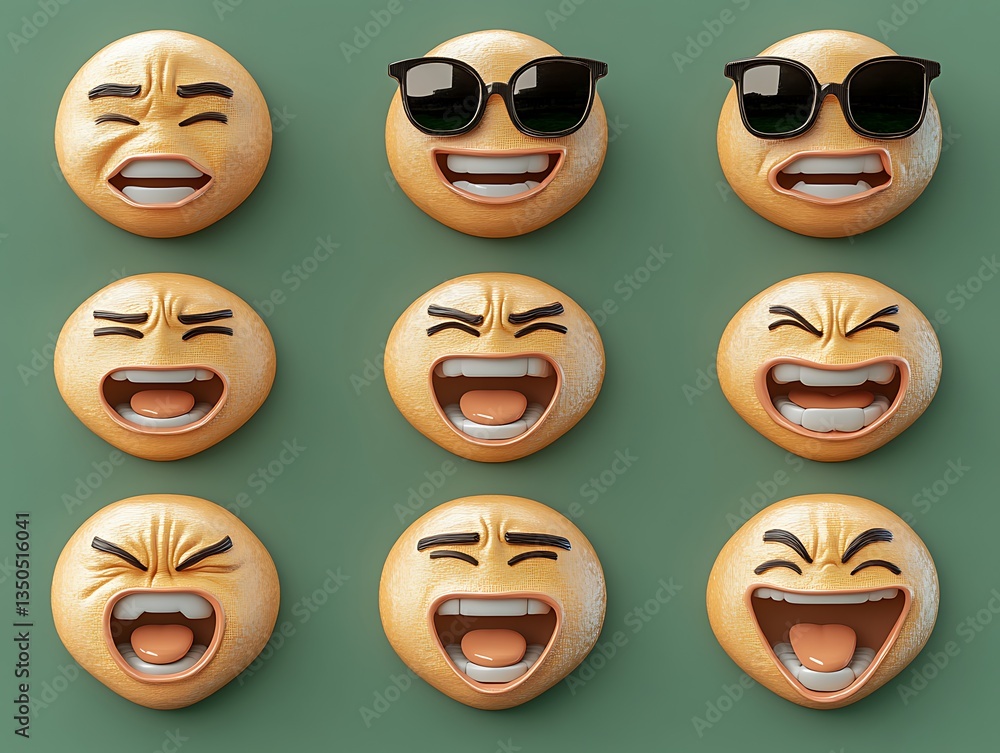 Various Expressions Illustrated On Yellow Round Faces With Expressions Various Expressions Illustrated On Yellow Round Faces With Expressions