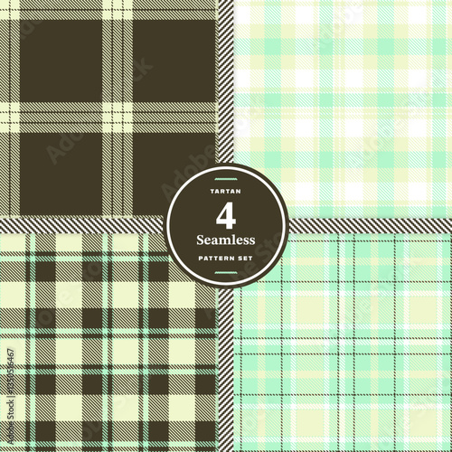 Modern Seamless Tartan featuring Cream Bisque and Pale Cream Fabric Design Set of 4