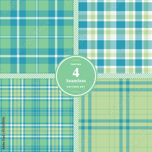 Traditional Madras Red Seamless Tartan with Cream Bisque accents Fabric Design Set of 4