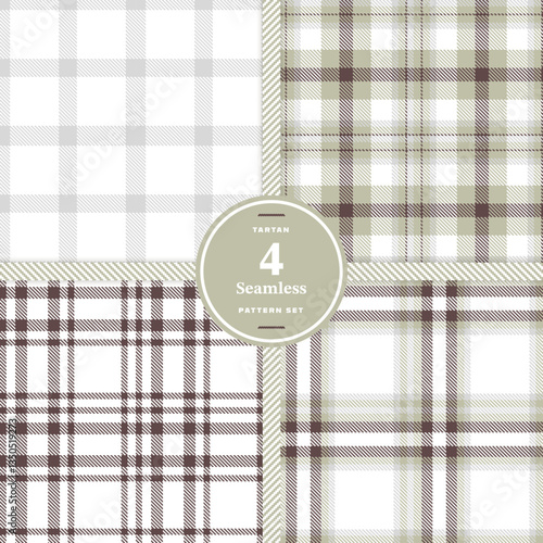Modern Seamless Tartan featuring Soft Vanilla and Cream Bisque Fabric Design Set of 4