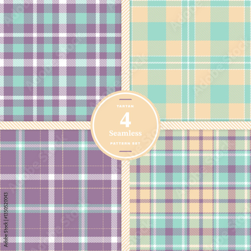 Cream Bisque Seamless Tartan with Light Maize accents Fabric Design Set of 4