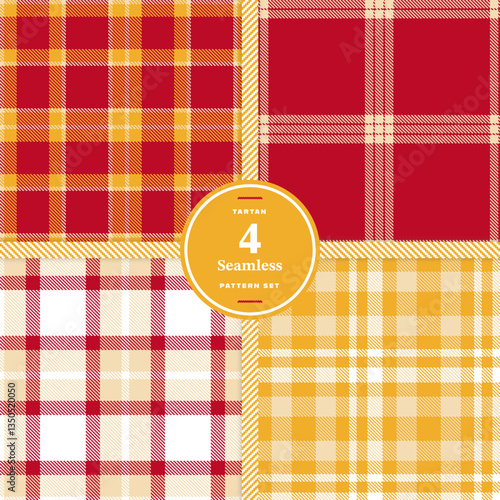 Modern Cool Graphite & Cream Bisque Seamless Tartan Fabric Design Set of 4