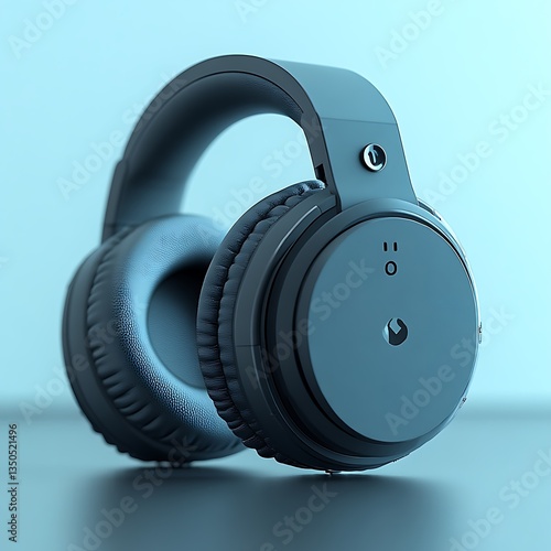 Wireless headphones studio shot, blue background, music, listening