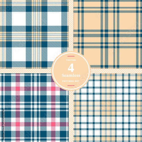 Modern Seamless Tartan featuring Cream Bisque and Warm Gold Fabric Design Set of 4
