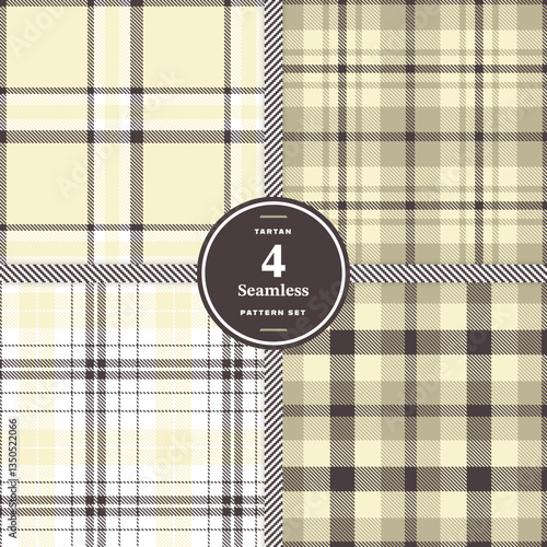 Cream Bisque Seamless Tartan with Muted Coral accents Fabric Design Set of 4