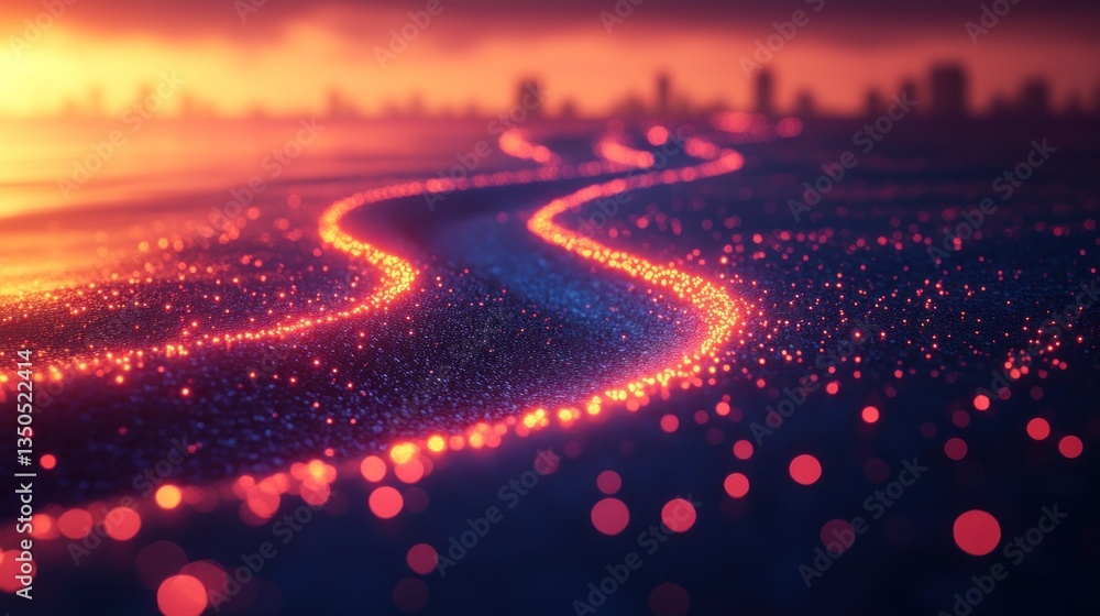 Glowing River of Light at Sunset, Abstract Landscape Glowing River of Light at Sunset, Abstract Landscape