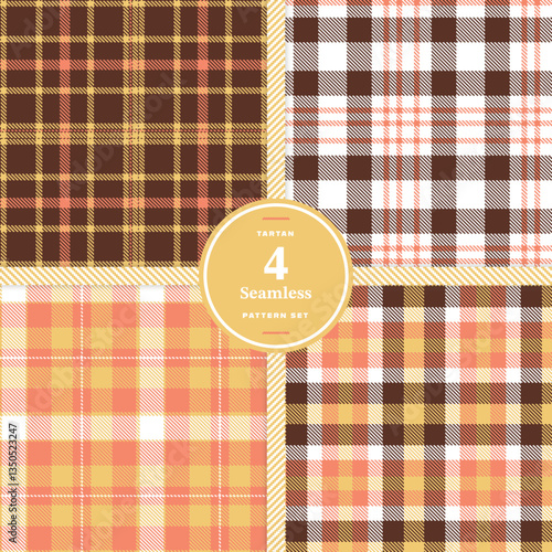 Cream Bisque and Light Maize Seamless Tartan Fabric Design Set of 4