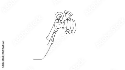 Animated self drawing of wedding ceremony video design illustration. spouse bride complete with wedding costume design illustration simple linear style video concept. Wedding design for video asset.