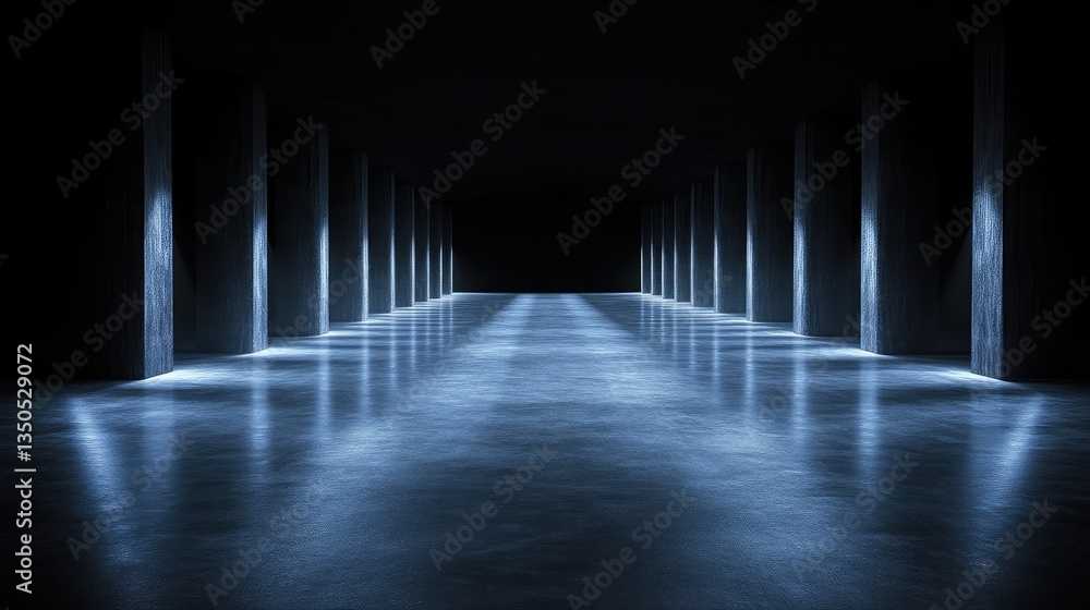 Fototapeta premium Empty, dark, illuminated hallway