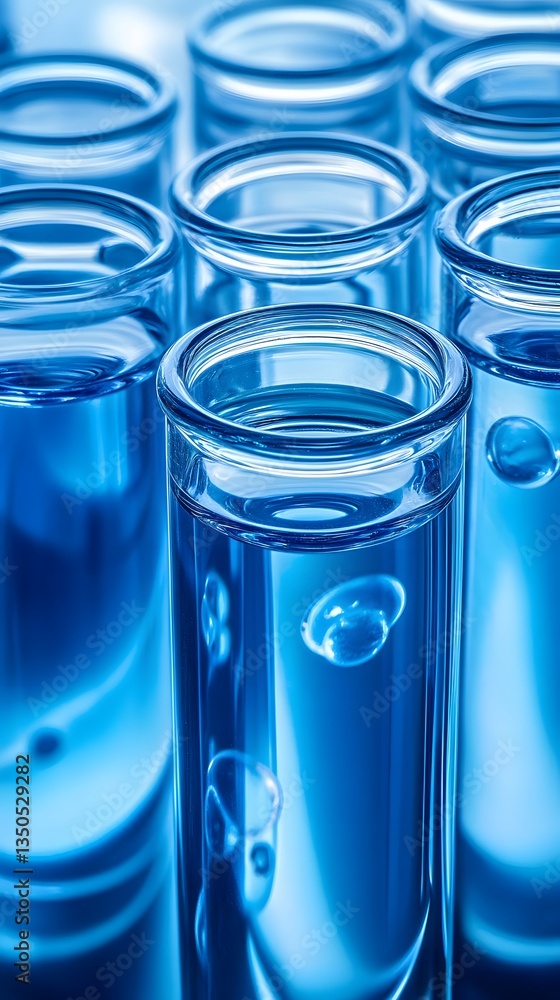 Close-up of Blue Liquid in Test Tubes Scientific Research Experiment Close-up of Blue Liquid in Test Tubes Scientific Research Experiment