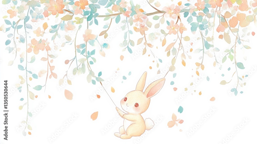 Obraz premium Cute Bunny Playing Among Colorful Pastel Flowers
