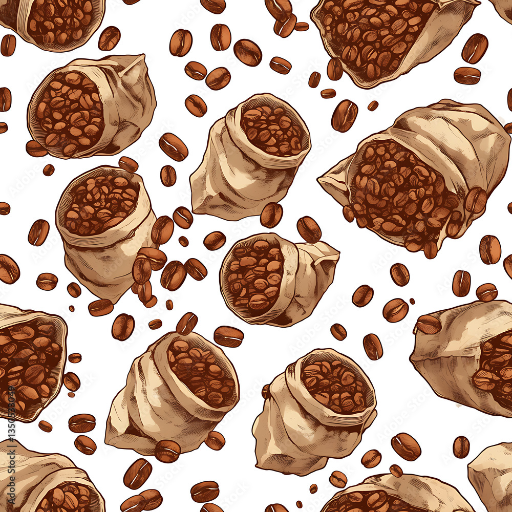 seamless pattern Realistic and artistic illustrations of coffee beans, brewing equipment, coffee cups for background or wallpaper seamless pattern Realistic and artistic illustrations of coffee beans, brewing equipment, coffee cups for background or wallpaper